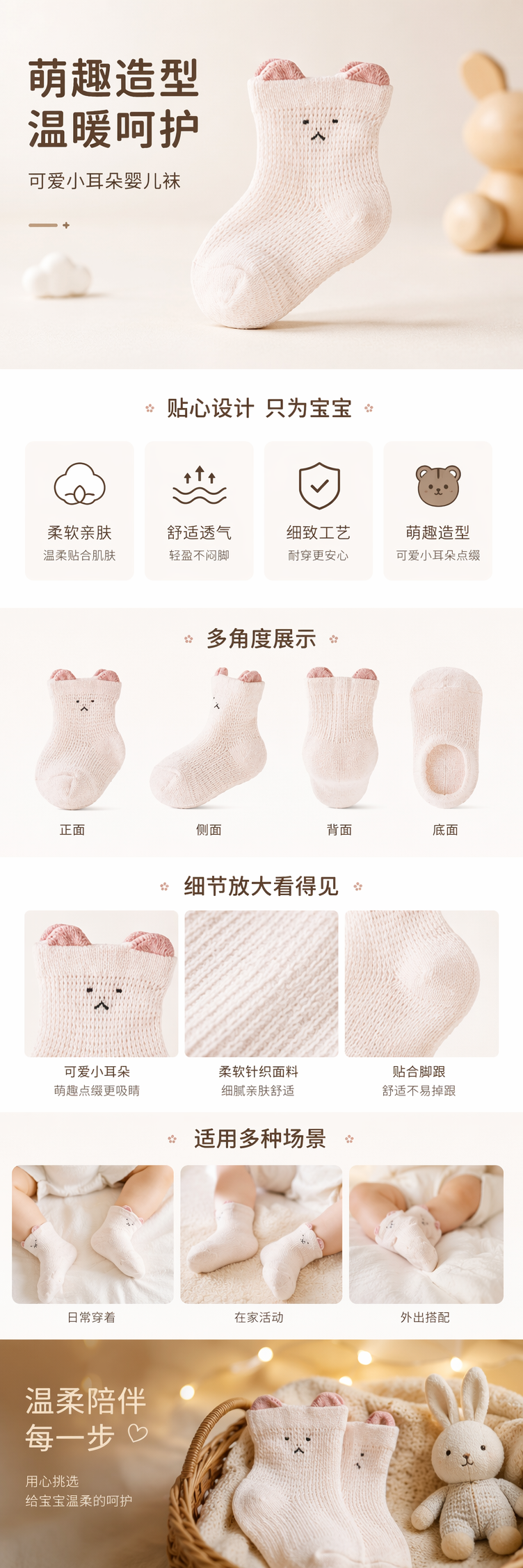 粉色猫耳袜子可爱少女风棉质中筒袜 pic 1