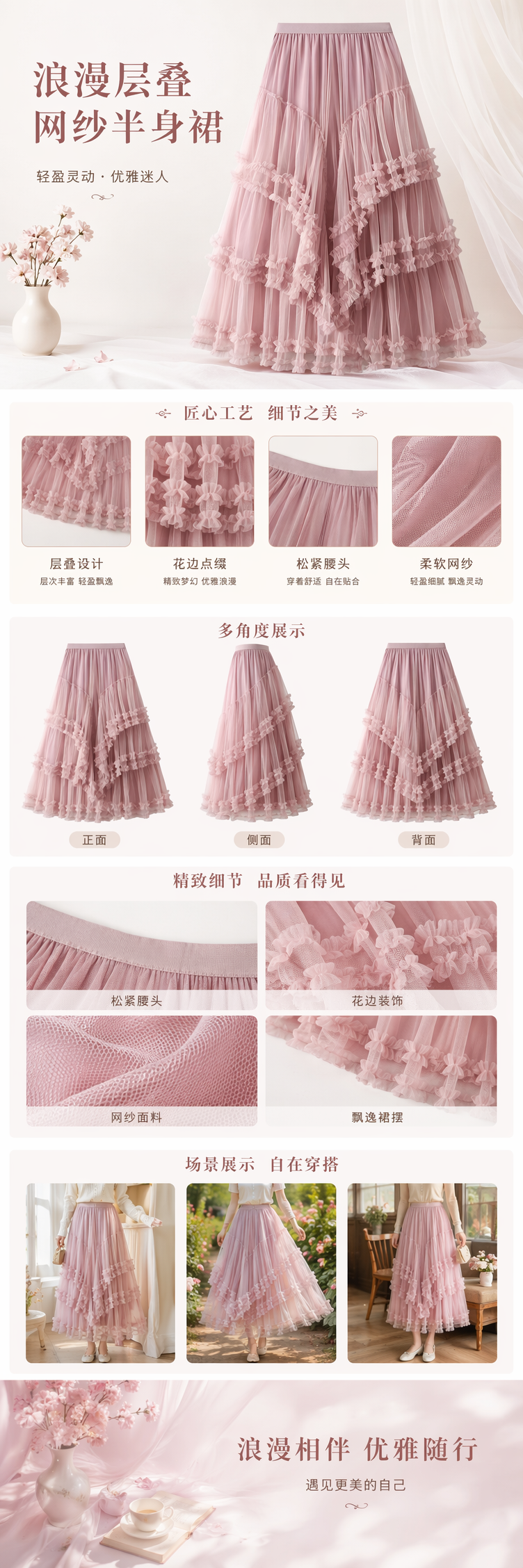 小众仙女氛围感长裙韩系简约网纱拼接层层蛋糕叠穿半身裙100536657 pic 1