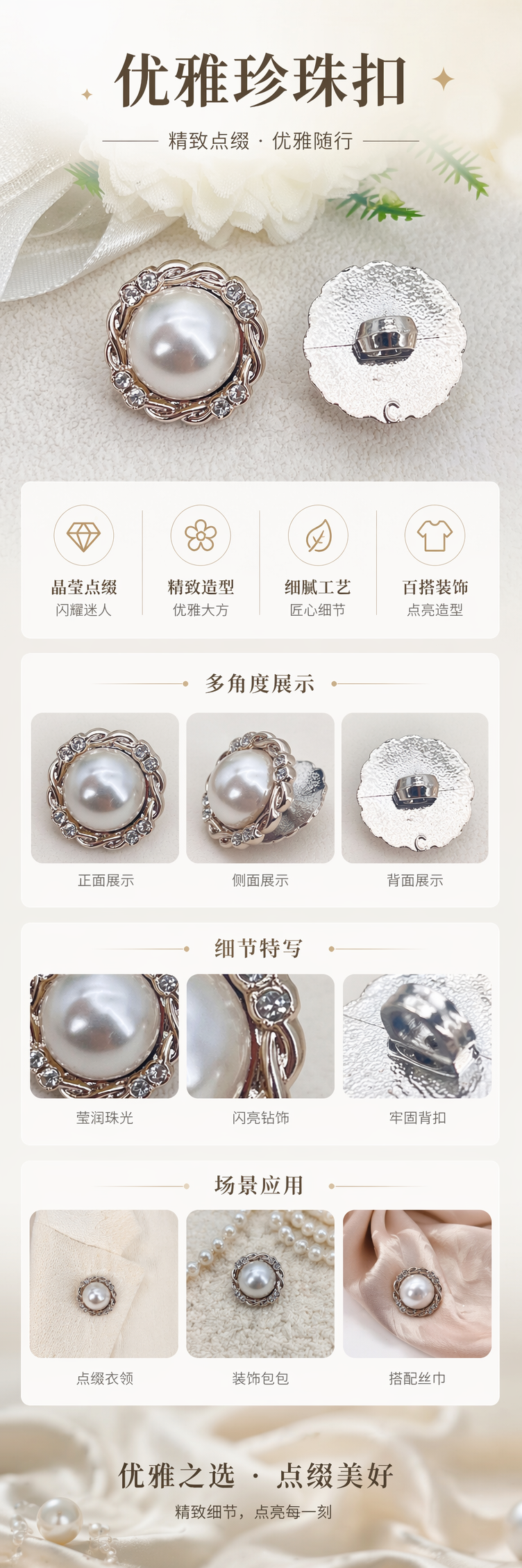 珍珠镶钻纽扣 服装辅料 高档装饰扣 手工DIY配件详情1