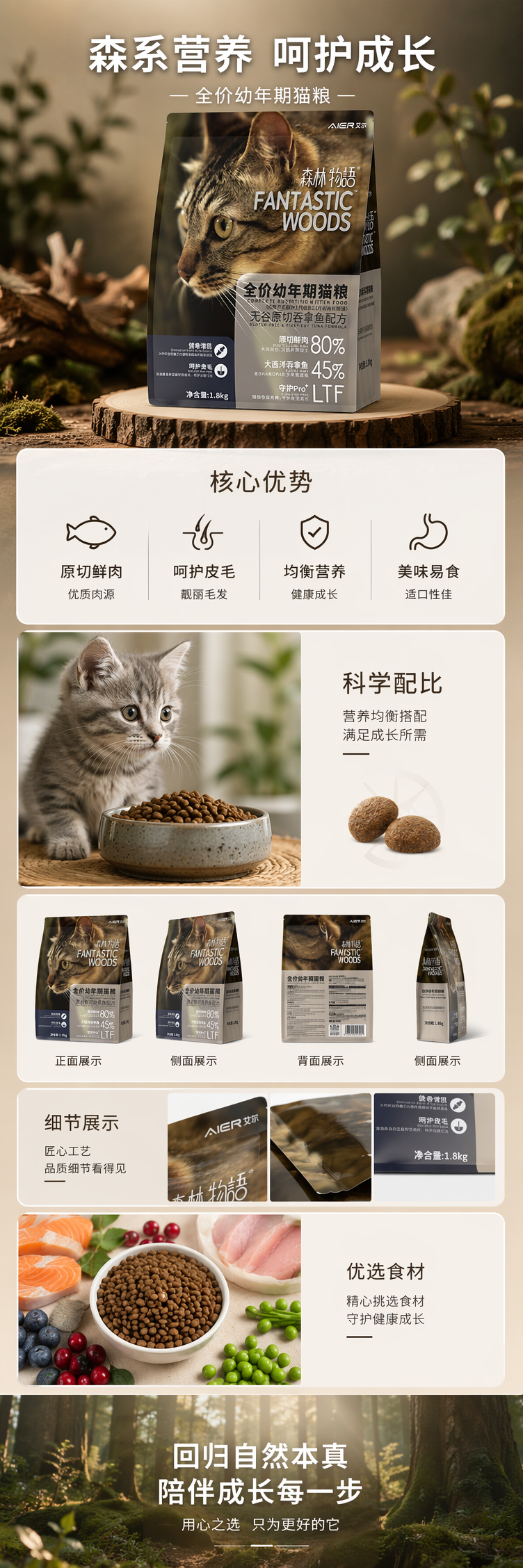 艾尔全价幼年期猫粮无谷原切吞拿鱼配方健骨增肌呵护皮毛1.8kg/6kg详情1