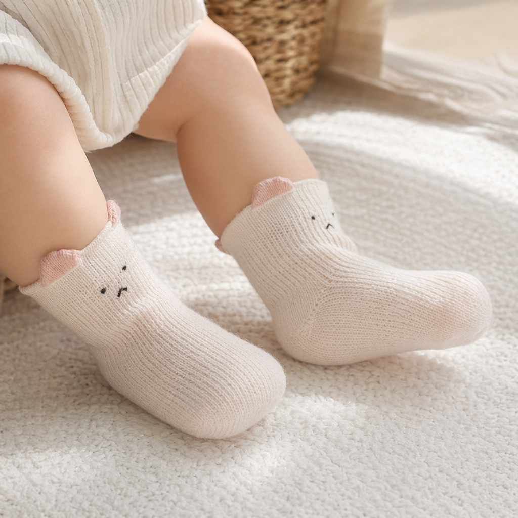 Pink cat ear socks, cute and girlish cotton mid-calf socks details Picture