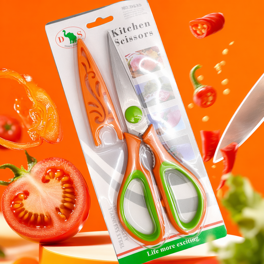 Orange and green kitchen scissors, stainless steel sharp, multi-functional household scissors Specification image