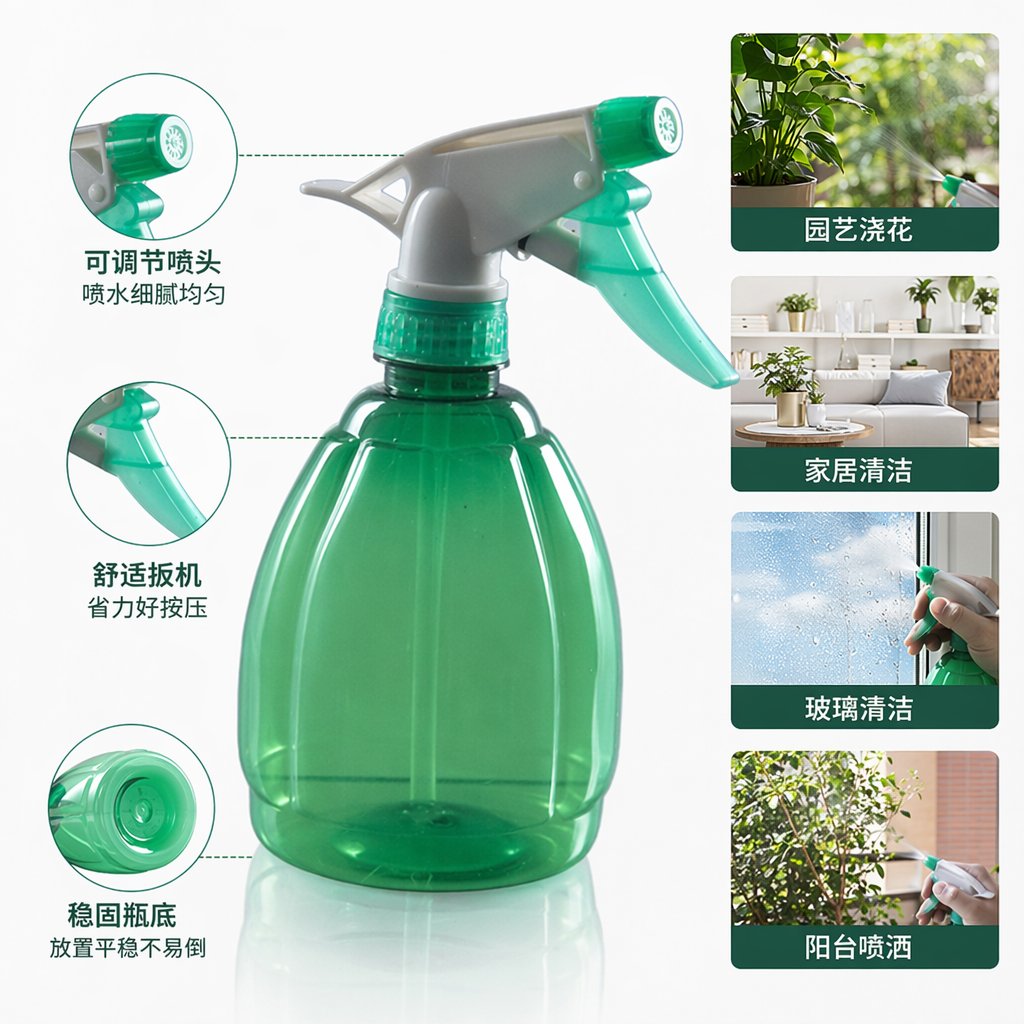 绿色喷雾瓶 500ml 按压式喷头实验室家用分装瓶