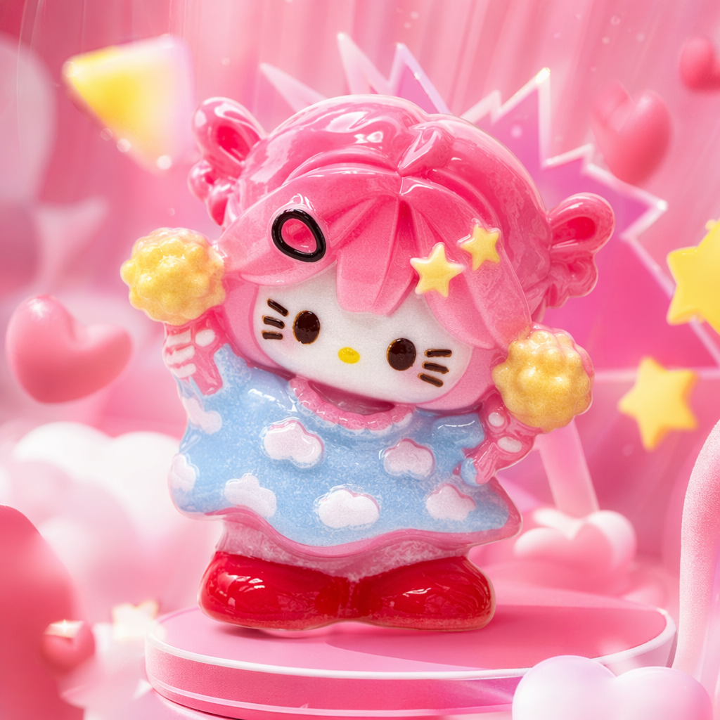 粉色头发星星装饰Hello Kitty玩偶细节图