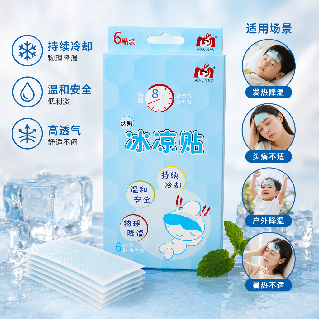 蓝色包装盒冰凉贴物理降温退热贴儿童成人通用