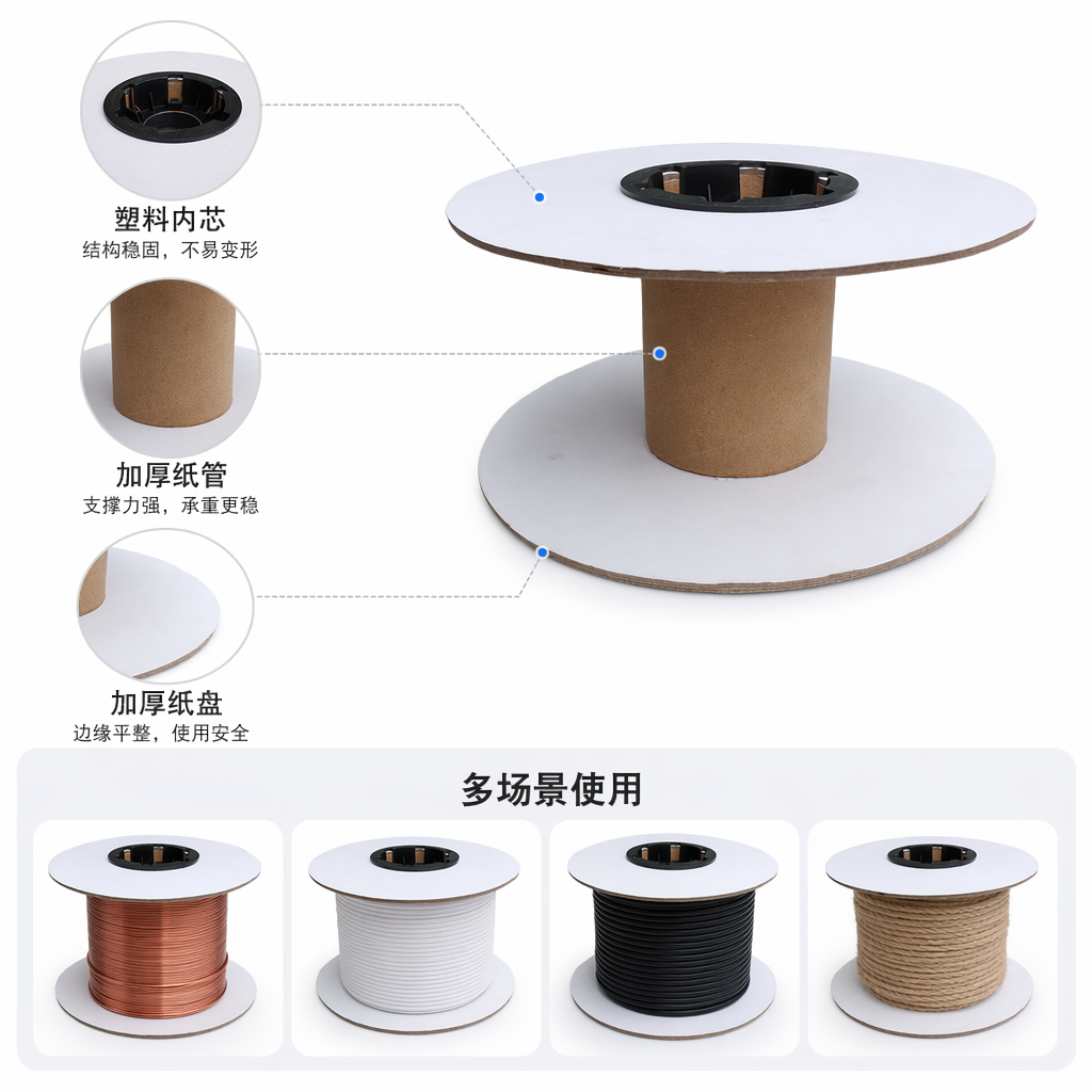 白色纸板线轴 绕线盘 工业用环保可回收线轴图