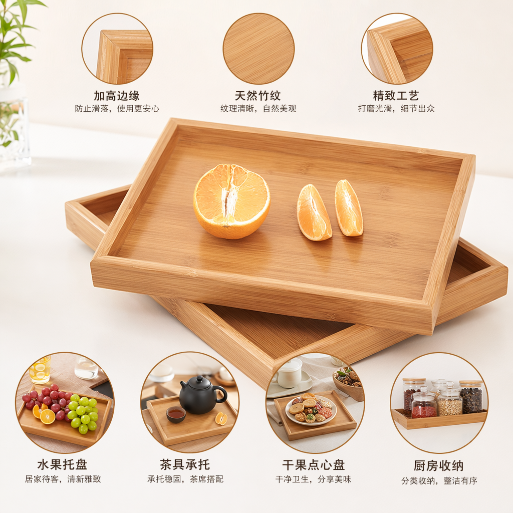 浅色竹制托盘配橙子切片家居摆台茶几装饰收纳盘