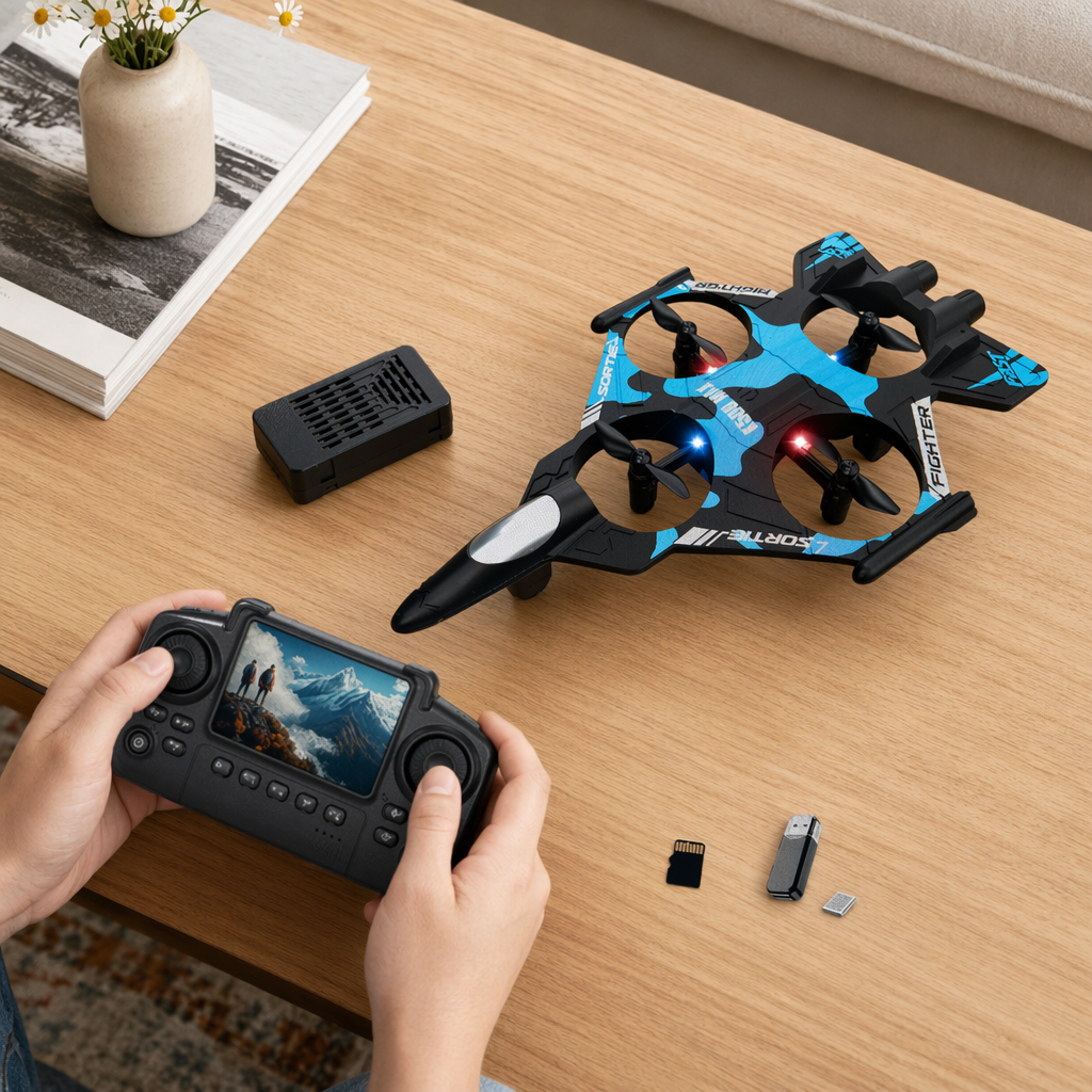 Blue and black camouflage remote-controlled drone high-definition aerial photography foldable portable details Picture