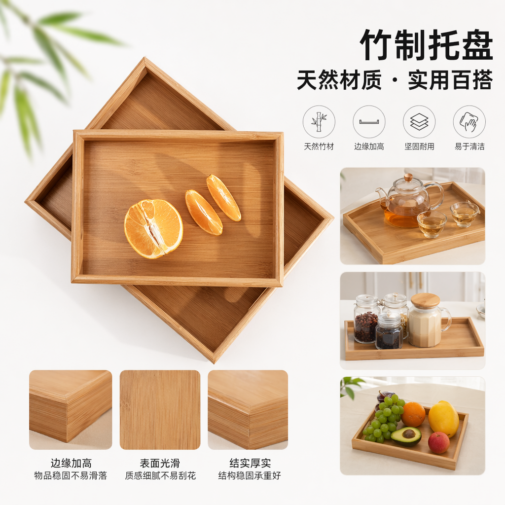 浅色天然竹制托盘 橙子切片摆盘专用厨房餐桌两用