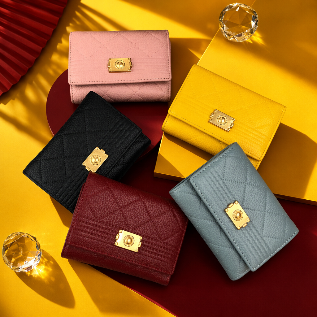 Five-color diamond-patterned leather small wallet mini change card case for women Specification image