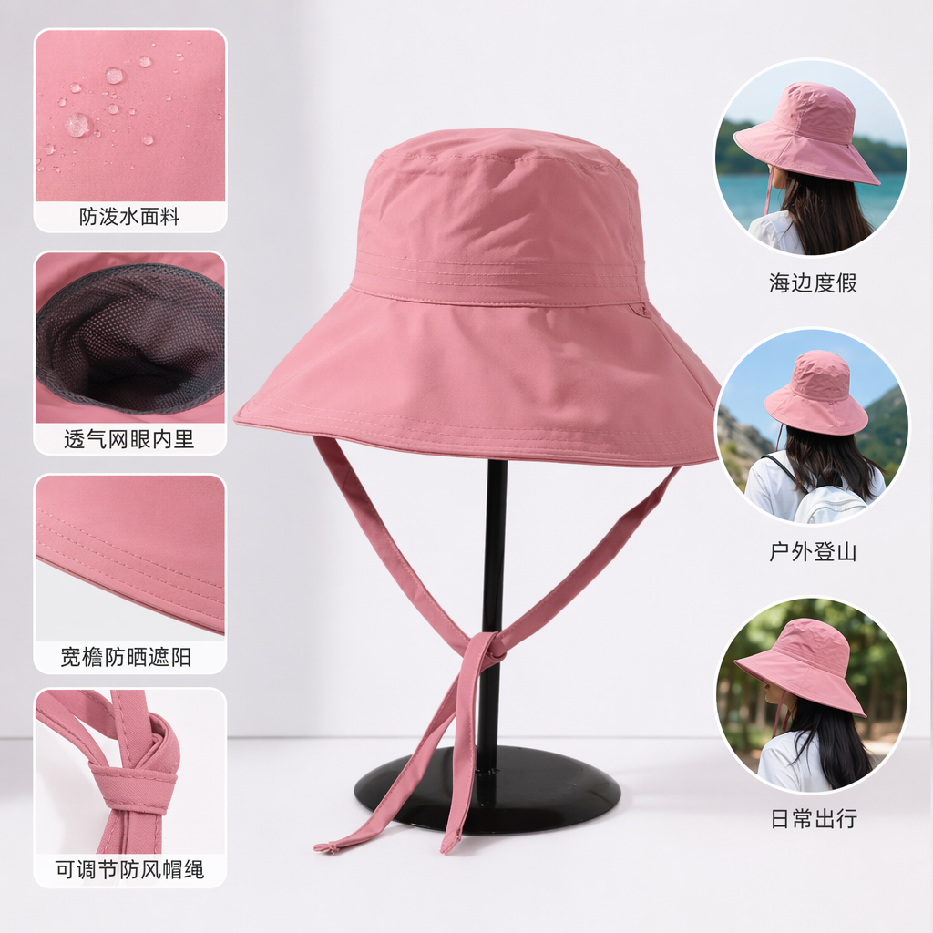 粉色渔夫帽夏季防晒遮阳帽男女通用休闲百搭帽