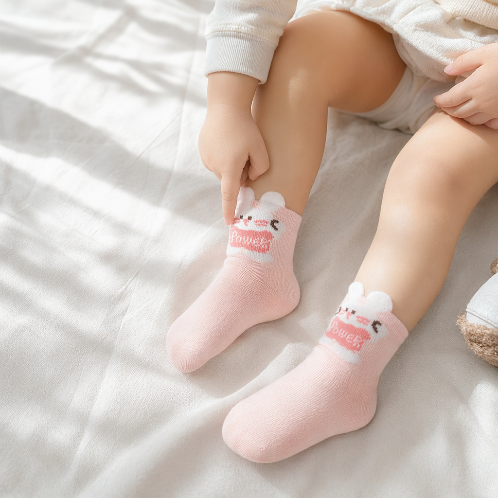 Pink Rabbit-Shaped Socks In A Cute Cartoon Style, Pure Cotton Mid-Calf For Women In Spring And Summer details Picture