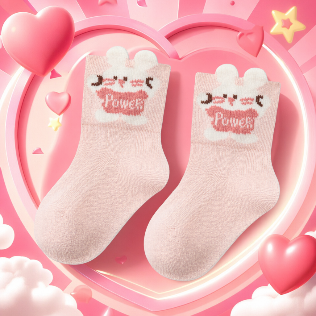 Pink Rabbit-Shaped Socks In A Cute Cartoon Style, Pure Cotton Mid-Calf For Women In Spring And Summer Specification drawing