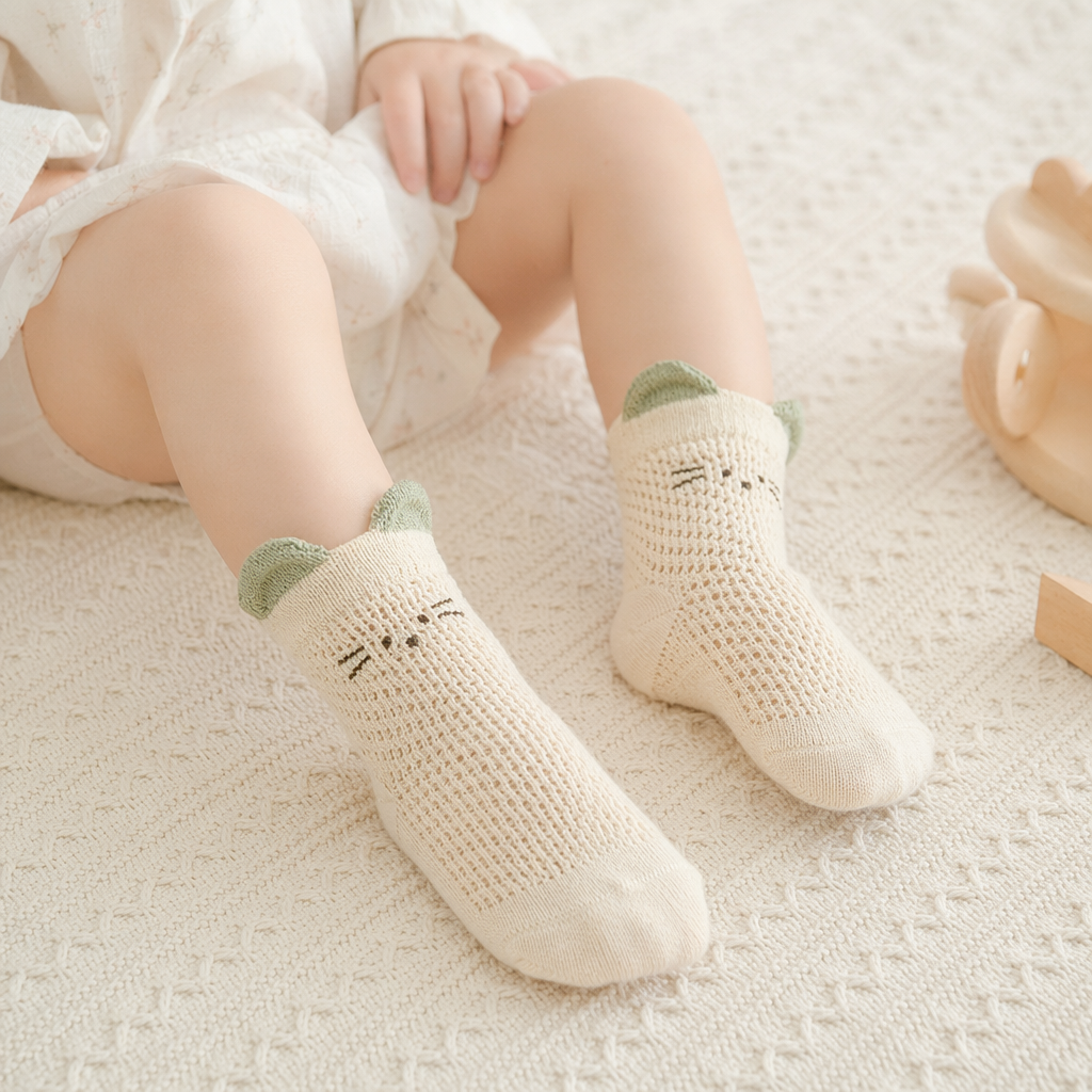 Beige knitted cat-ear socks for women, warm and cute in autumn and winter details Picture