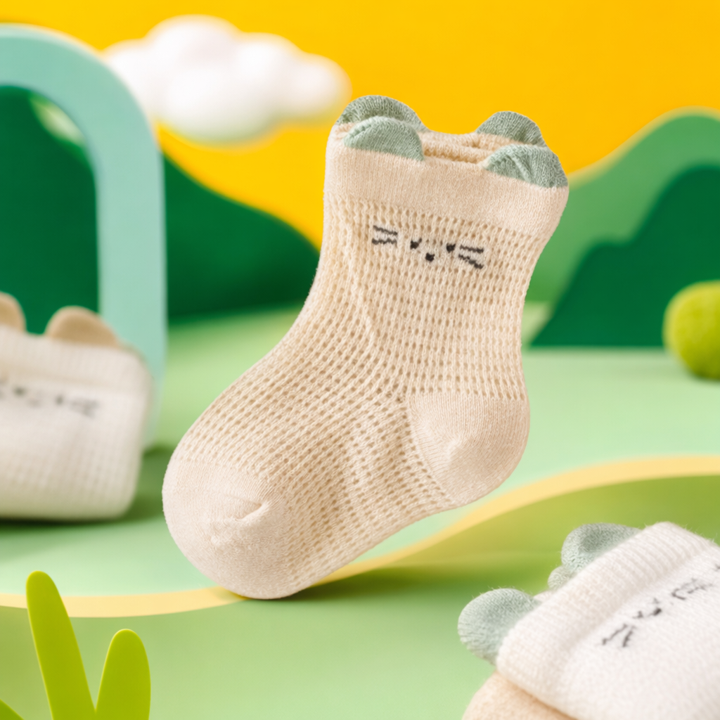 Beige knitted cat-ear socks for women, warm and cute in autumn and winter Specification image