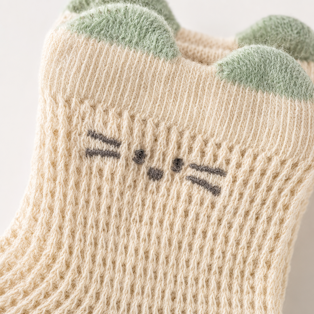 Beige knitted cat-ear socks for women, warm and cute in autumn and winter Application Scenario