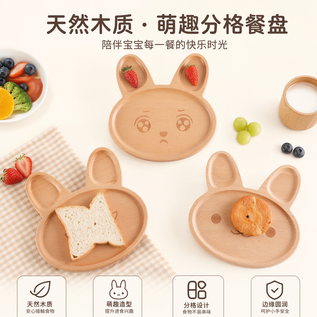 木质兔子造型餐盘 家居创意摆盘餐具ins风北欧风