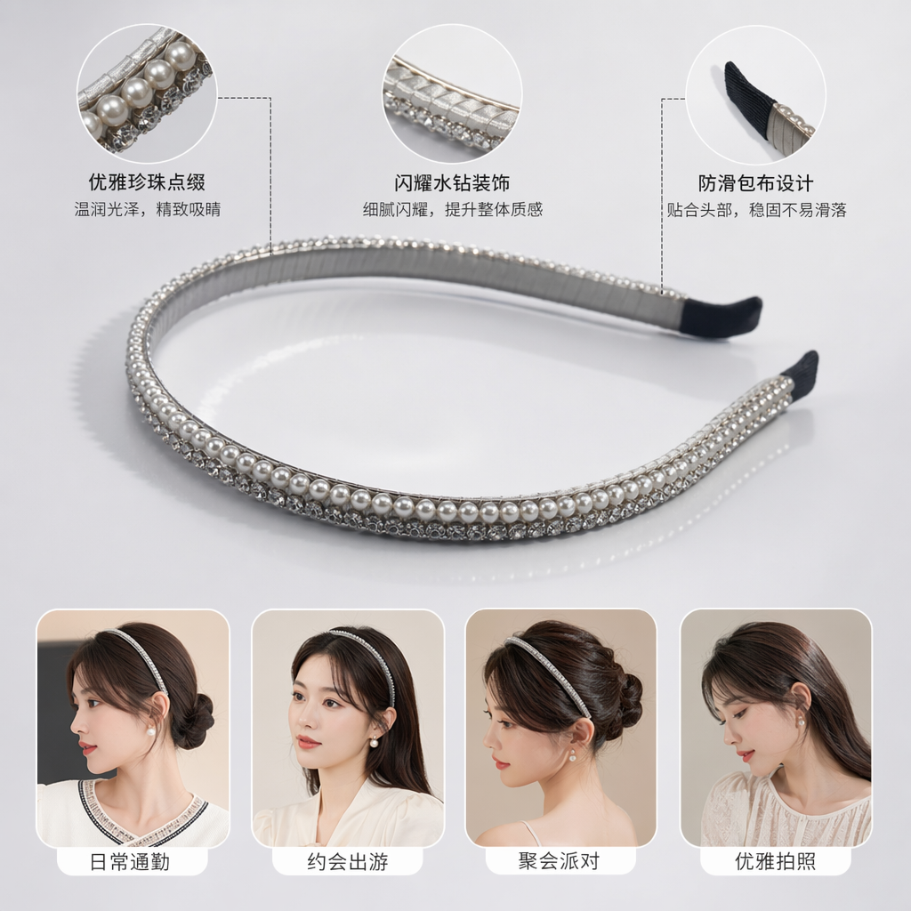 银色珍珠发箍女韩版简约百搭头饰饰品
