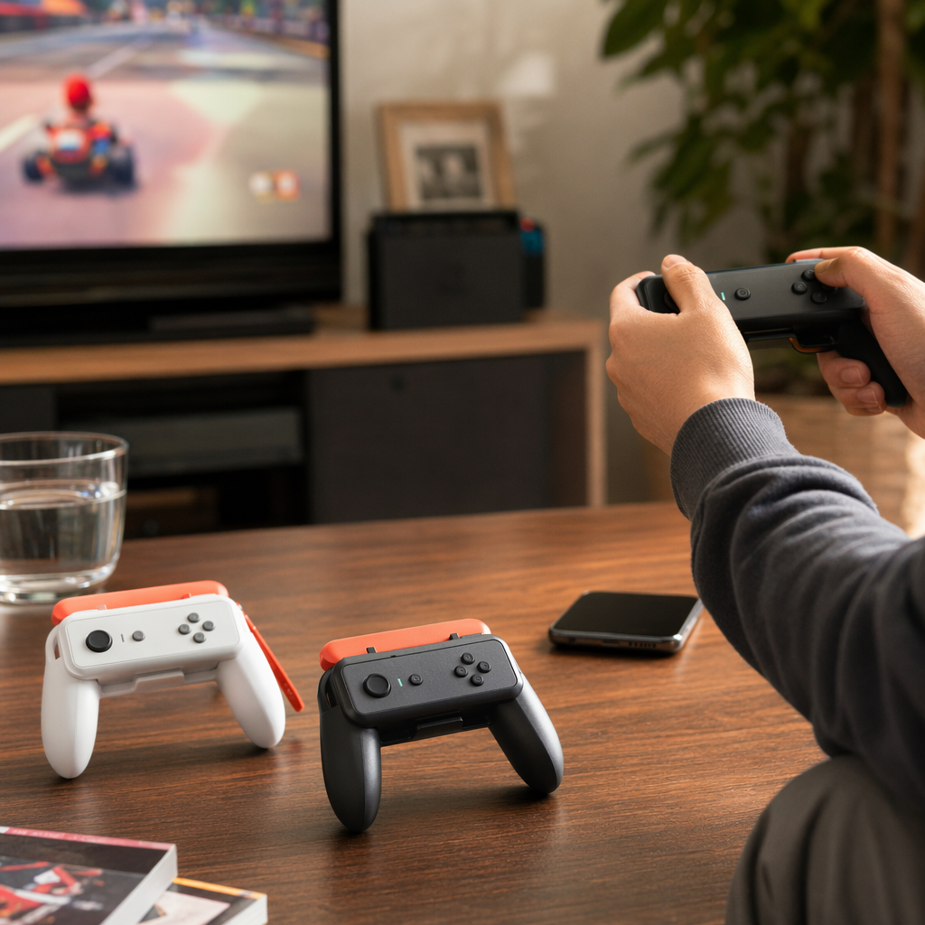 Black game controller with wired mechanical buttons, compatible with PC and Android, and Nintendo Switch details Picture