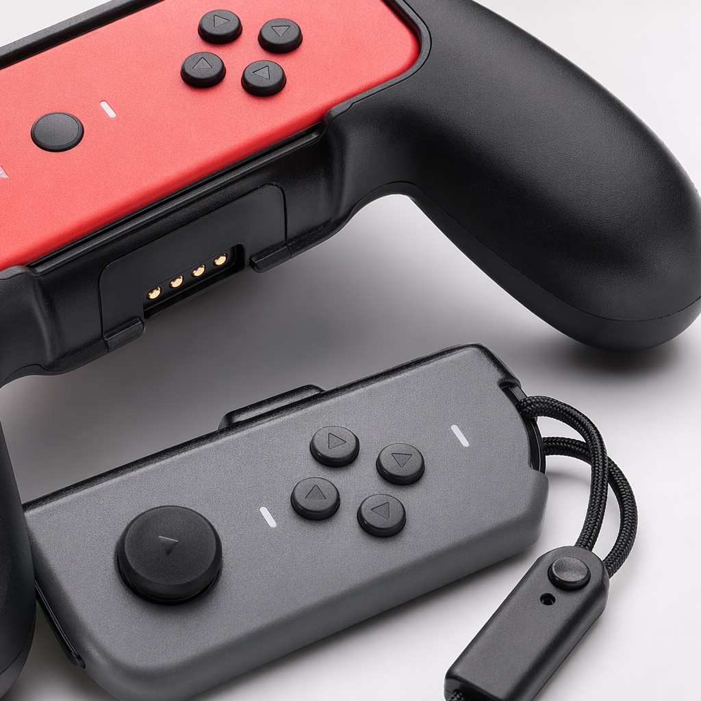 Black game controller with wired mechanical buttons, compatible with PC and Android, and Nintendo Switch Application Scenario