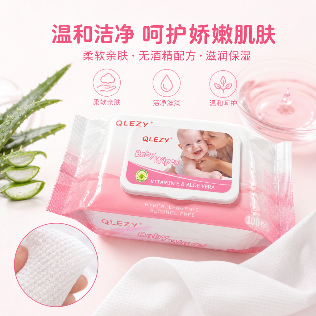 粉色包装婴儿湿巾 80抽加厚柔纸巾宝宝专用温和无酒精