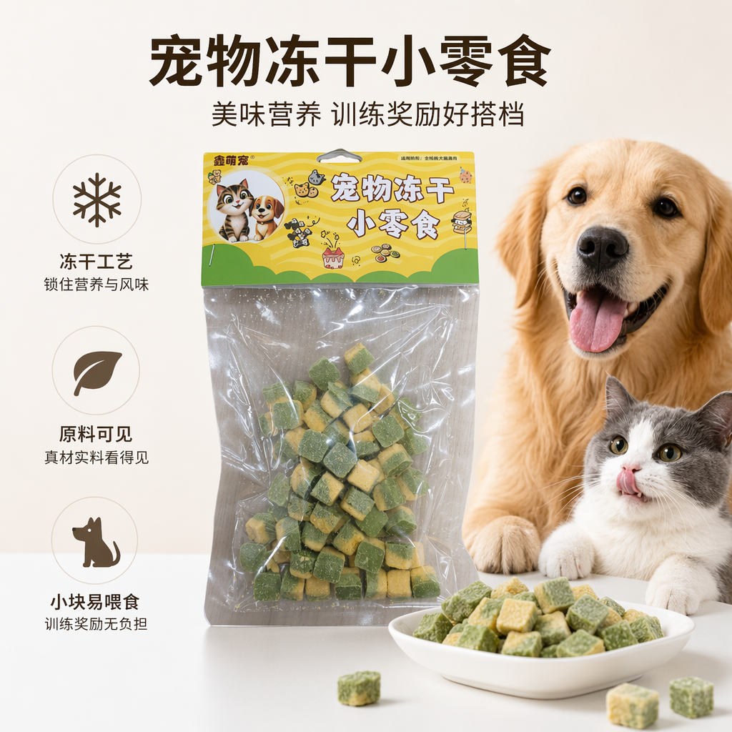 绿色黄色双色冻干零食 猫咪狗狗宠物健康零食独立小包装