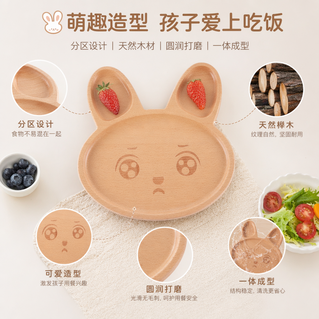 木质兔子造型餐盘 家居创意摆盘餐具ins风北欧简约