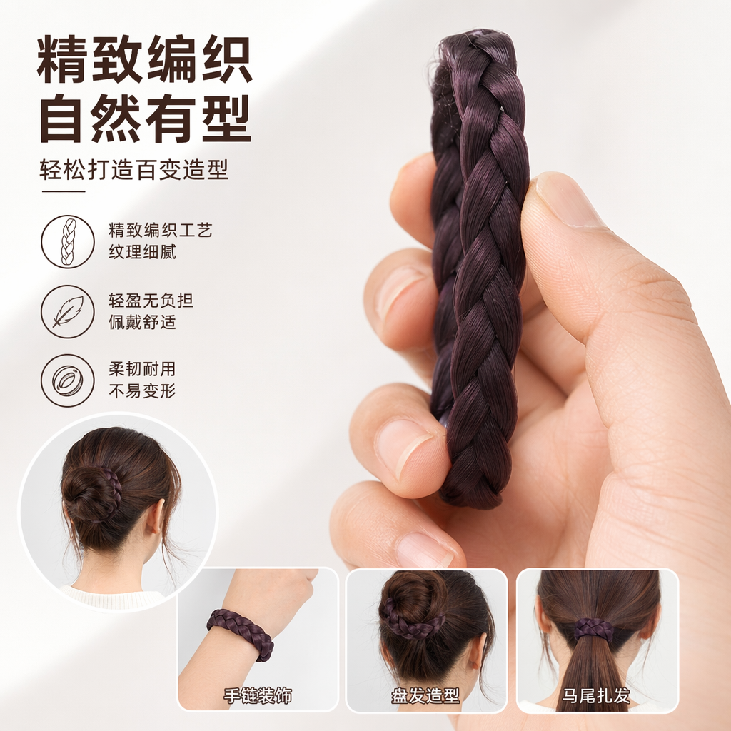 紫色编织发辫 女士编发装饰品 时尚假发辫 可拆卸长款
