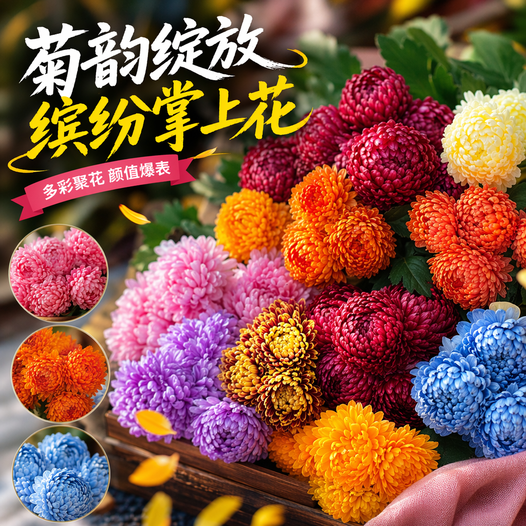 Colorful simulated chrysanthemum bouquets for home decoration and flower arrangement in the living room and bedroom Specification image