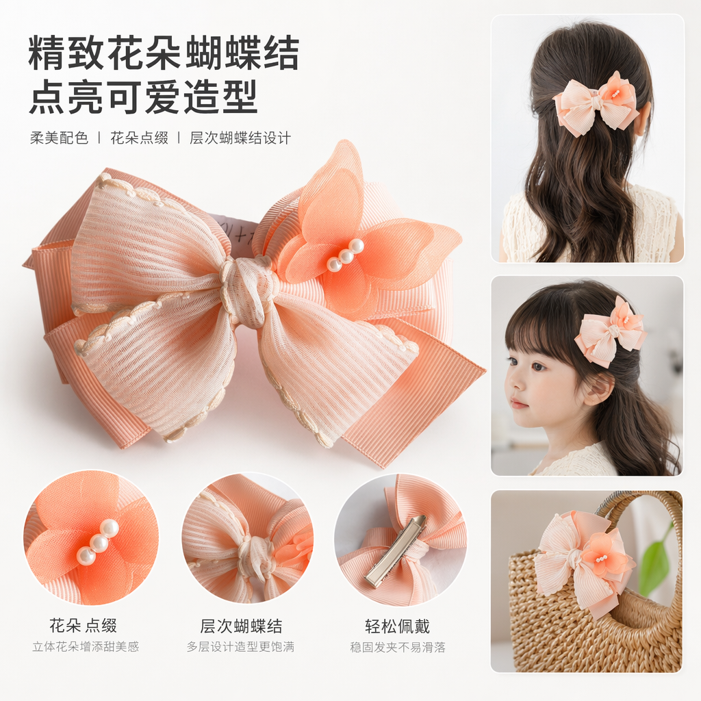 粉色蝴蝶结发饰女可爱甜美头饰扎头发饰品