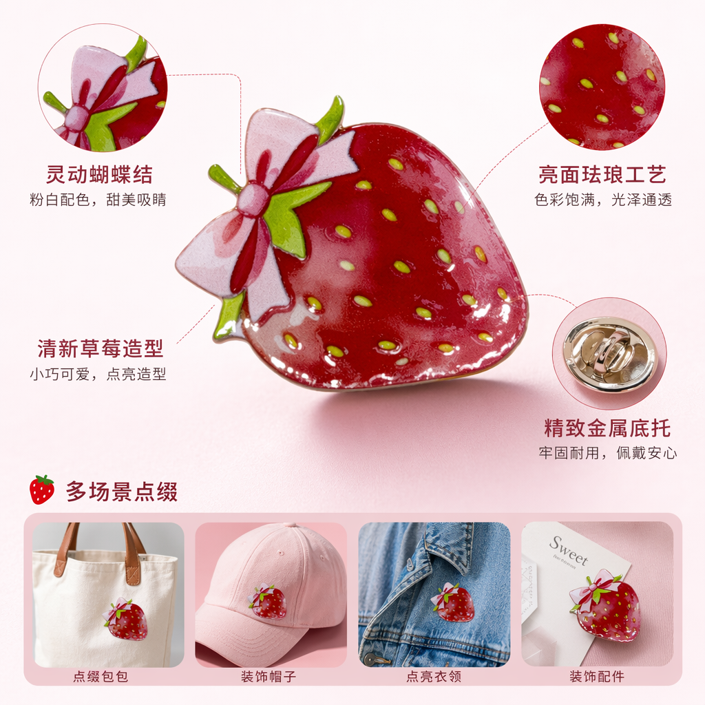 红色草莓造型创意贴纸 甜美可爱装饰手账笔记本