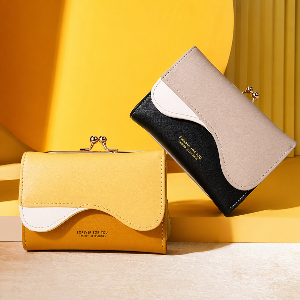 Beige and black combination wallet, yellow and brown combination women's fashionable two-color clutch bag Specification image
