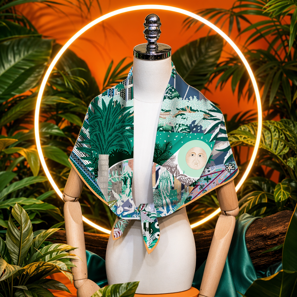 The colorful printed silk scarf is a light, breathable, fashionable and versatile thin silk scarf for women in spring and summer Specification image