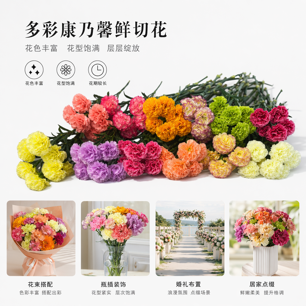 Colorful artificial carnation bouquets, living room decorations, wedding ornaments, and everlasting flower gift boxes