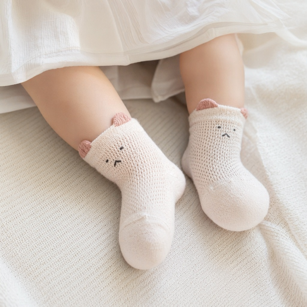 Pink cat ear socks, cute plush warm mid-calf socks for women details Picture