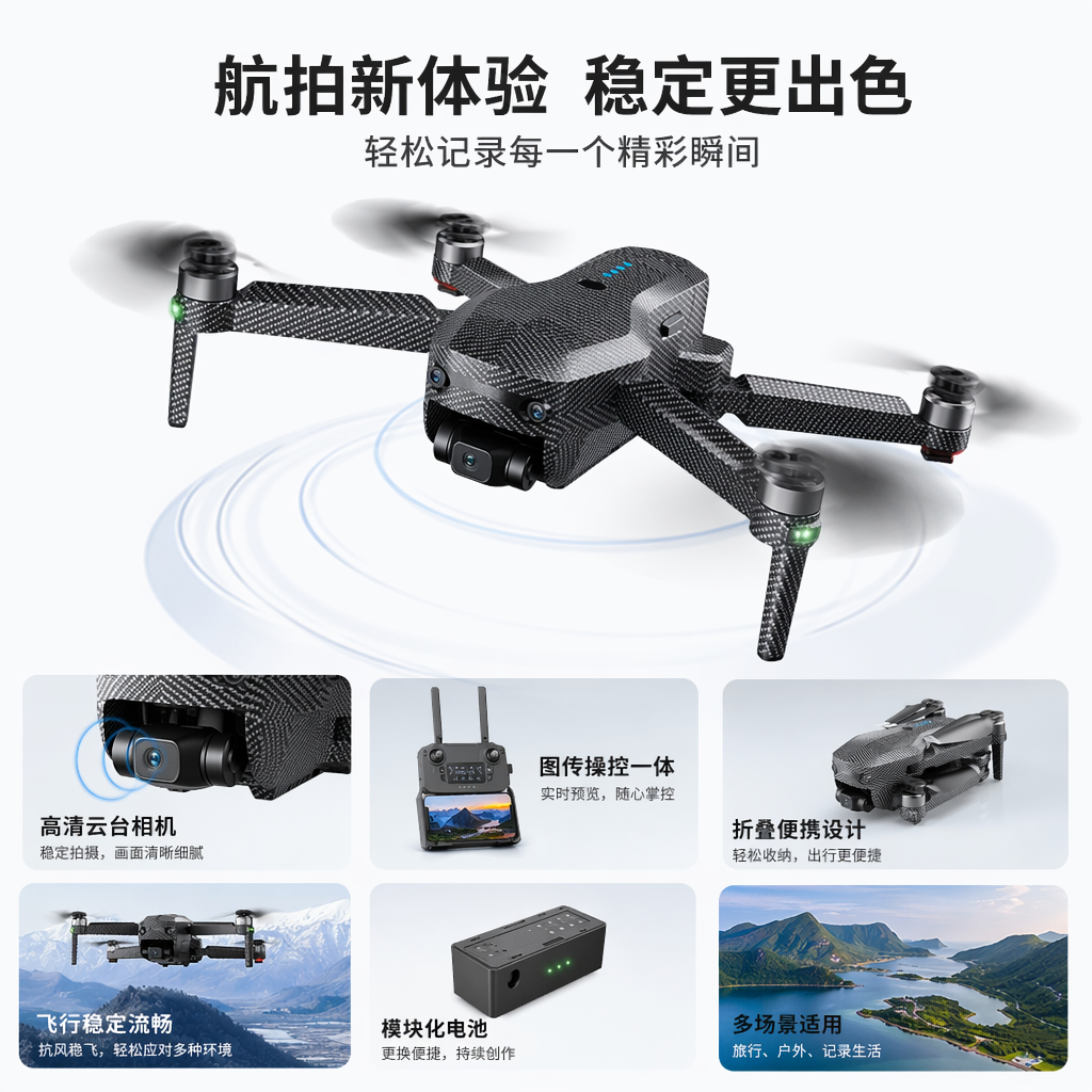 GD96 folding digital image transmission brushless GPS drone AI front and rear dual-eye vision obstacle avoidance with optical flow (true 4K ultra-high-definition lens with three-axis brushless gimbal) storage bag + color