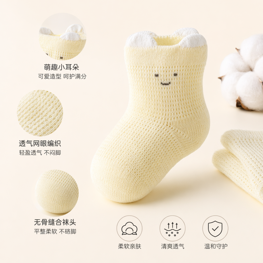 Beige knitted socks for women, pure cotton, comfortable and breathable mid-calf socks