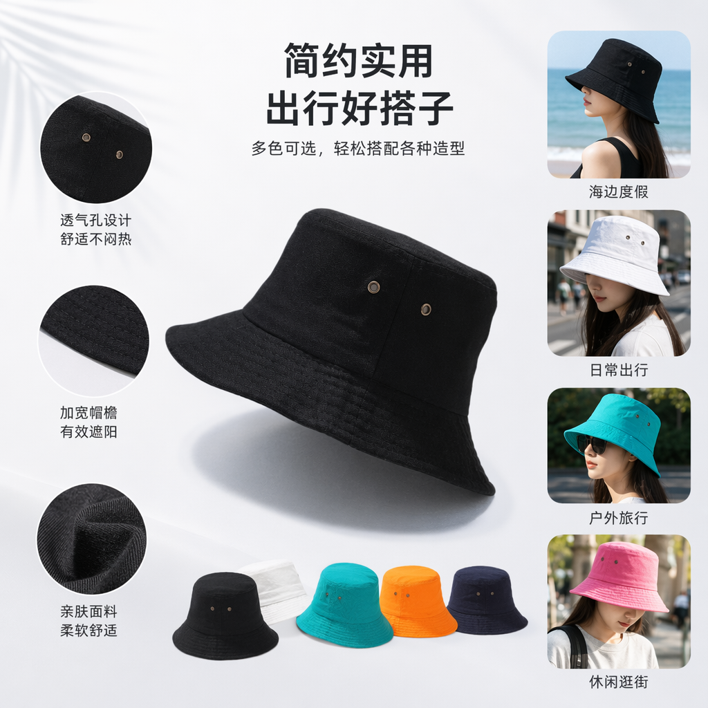 六色彩色渔夫帽 男女通用 防晒遮阳可折叠休闲帽
