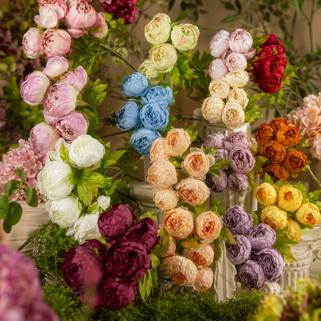 Colorful simulated peony bouquets, interior decorative items, wedding home flower arrangement art Specification image