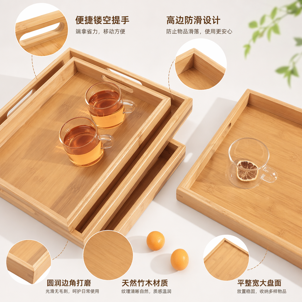 木质托盘搭配玻璃茶杯与金桔套装 家居茶具组合