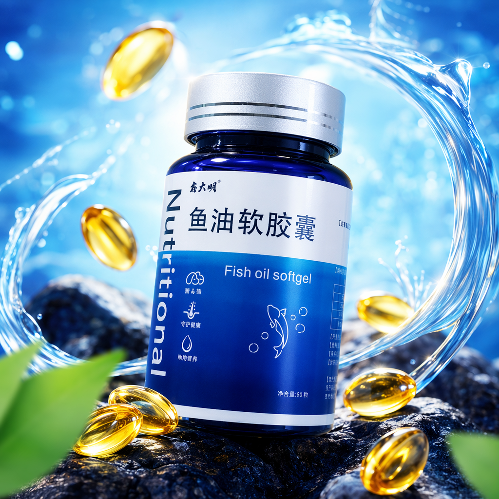 蓝色瓶身银盖鱼油软胶囊 深海Omega3营养补充剂细节图