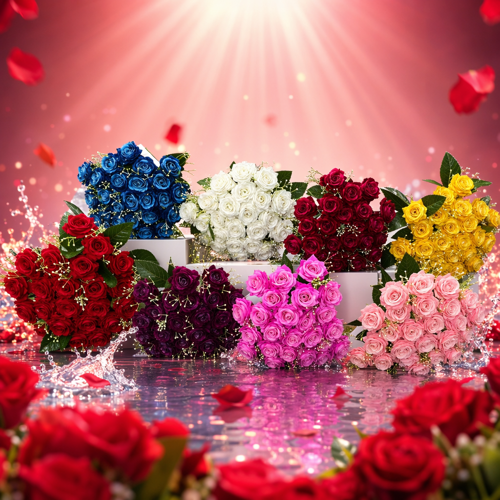 Colorful rose bouquets, fresh flower delivery, birthday and Valentine's Day gifts, hand-held flower gift box packaging Specification image