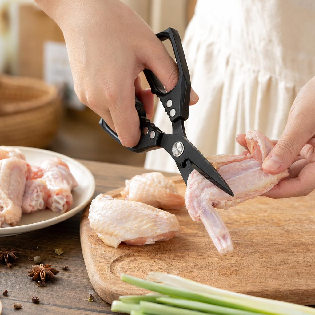 Black kitchen scissors, stainless steel household multi-functional kitchen scissors details Picture