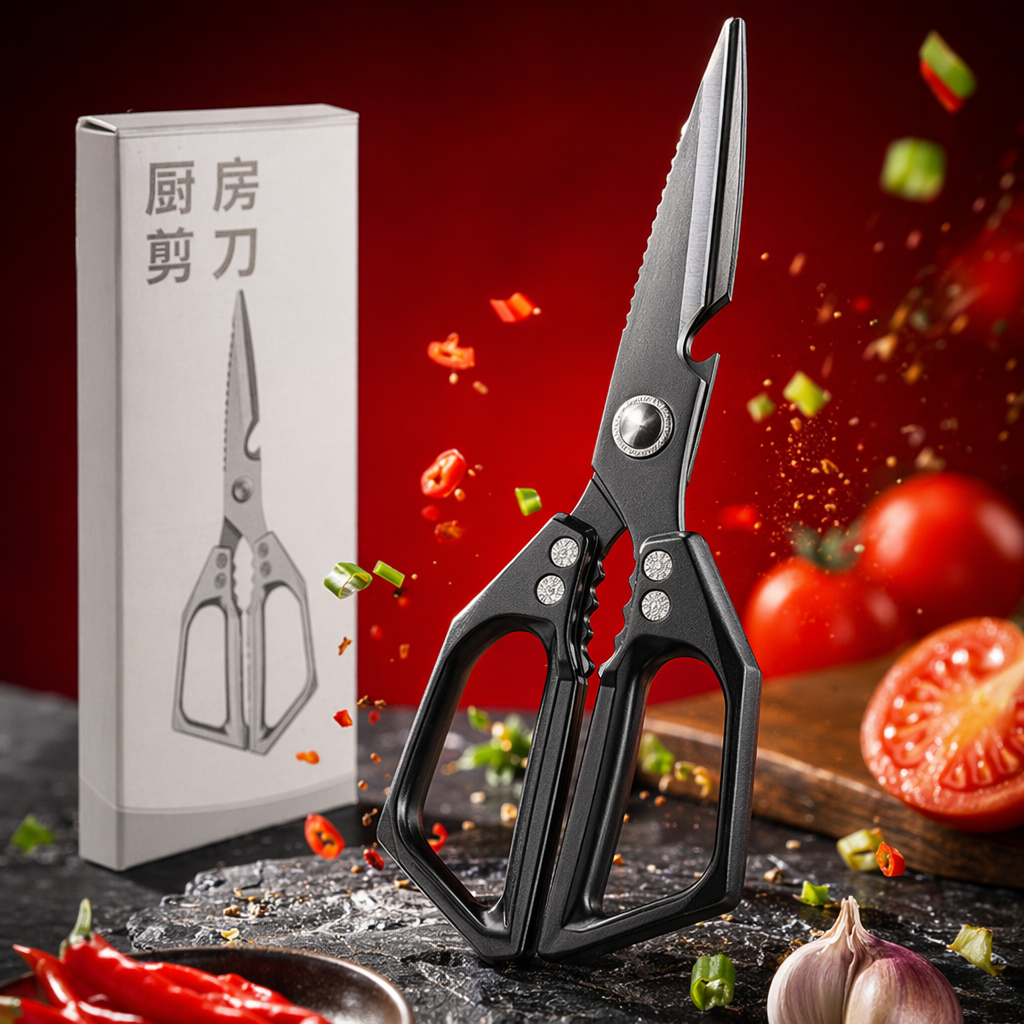 Black kitchen scissors, stainless steel household multi-functional kitchen scissors Specification image