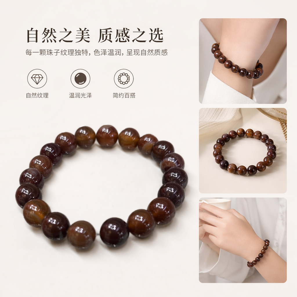 棕色珠串手链天然石珠简约时尚百搭女士配饰
