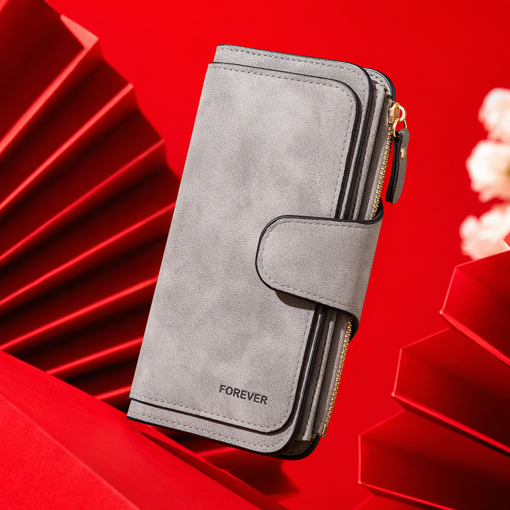 A simple and stylish men's business wallet with long grey genuine leather Specification image