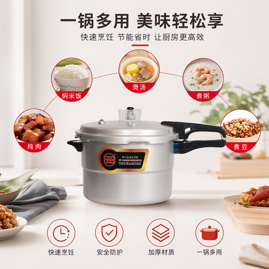 银色高压锅家用多功能不锈钢大容量蒸煮炖煲