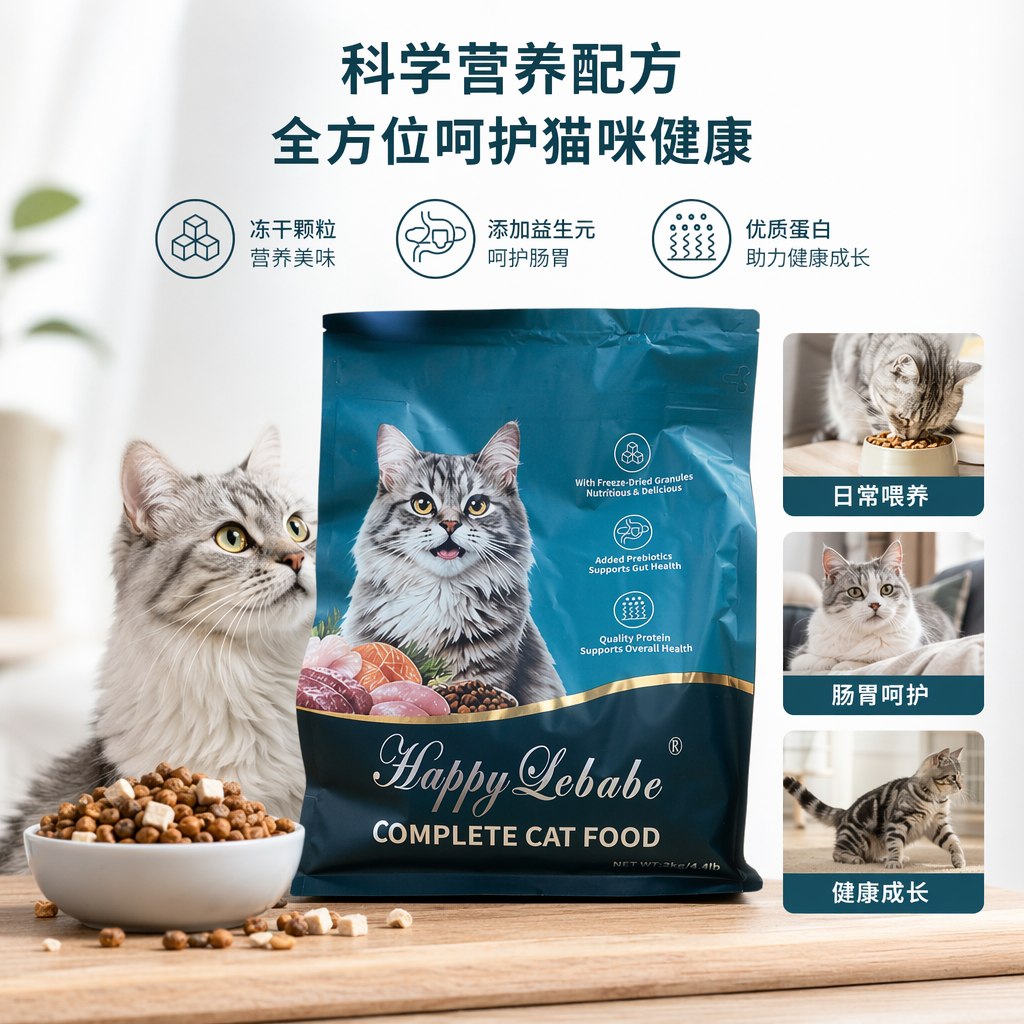 蓝绿色猫粮袋装宠物食品猫咪专用营养均衡