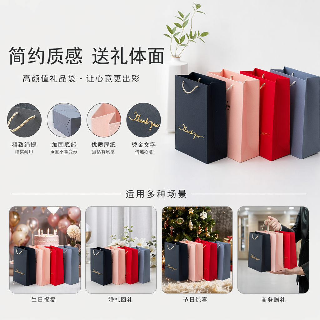 Black, pink, red and grey simple gift bags for all purposes