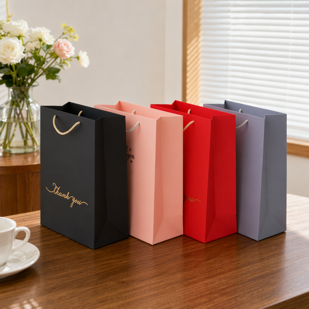 Black, pink, red and grey simple gift bags for all purposes details Picture